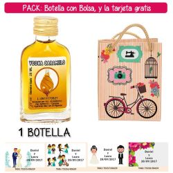 Botellita Petaca de Vodka Caramelo con bolsa fashion con bici y tarjeta