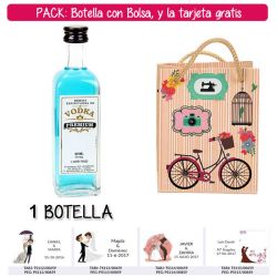 Botellita 60ml de Vodka Premium con bolsa fashion con bici y tarjeta