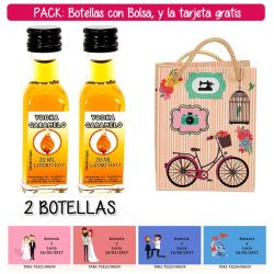 2 Botellitas de Vodka Caramelo con bolsa fashion con bici y tarjeta