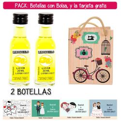 2 Botellitas de Limoncielo con bolsa fashion con bici y tarjeta