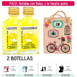 2 Botellitas Petaca de Limoncielo con bolsa fashion con bici y tarjeta