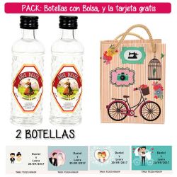 2 Botellitas 40ml de Anís Dulce con bolsa fashion con bici y tarjeta