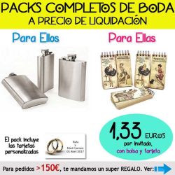 Pack Super-Ahorro de regalos Bodas en Outlet, con bolsas y tarjetas