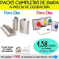 Pack Super-Ahorro de regalos Bodas en Outlet, con bolsas y tarjetas