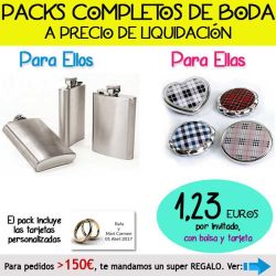 Pack Super-Ahorro de regalos Bodas en Outlet, con bolsas y tarjetas
