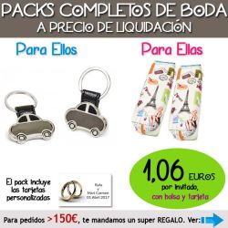 Pack Super-Ahorro de regalos Bodas en Outlet, con bolsas y tarjetas