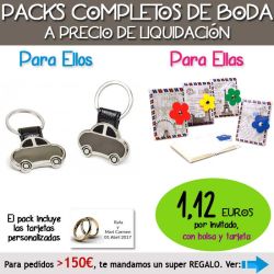 Pack Super-Ahorro de regalos Bodas en Outlet, con bolsas y tarjetas