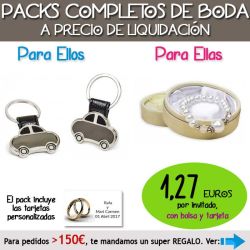 Pack Super-Ahorro de regalos Bodas en Outlet, con bolsas y tarjetas