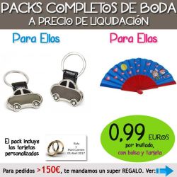Pack Super-Ahorro de regalos Bodas en Outlet, con bolsas y tarjetas