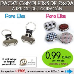 Pack Super-Ahorro de regalos Bodas en Outlet, con bolsas y tarjetas