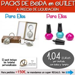 Pack Super-Ahorro de regalos Bodas en Outlet, con bolsas y tarjetas