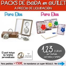 Pack Super-Ahorro de regalos Bodas en Outlet, con bolsas y tarjetas