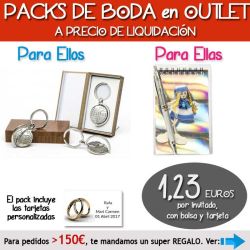 Pack Super-Ahorro de regalos Bodas en Outlet, con bolsas y tarjetas