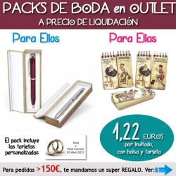 Pack Super-Ahorro de regalos Bodas en Outlet, con bolsas y tarjetas