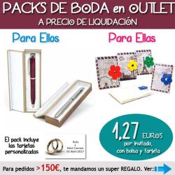 Pack Super-Ahorro de regalos Bodas en Outlet, con bolsas y tarjetas