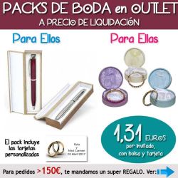 Pack Super-Ahorro de regalos Bodas en Outlet, con bolsas y tarjetas