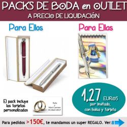Pack Super-Ahorro de regalos Bodas en Outlet, con bolsas y tarjetas