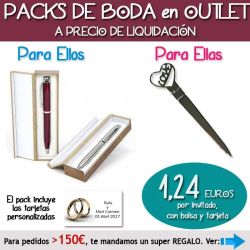 Pack Super-Ahorro de regalos Bodas en Outlet, con bolsas y tarjetas