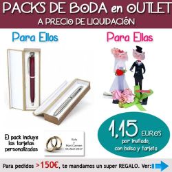 Pack Super-Ahorro de regalos Bodas en Outlet, con bolsas y tarjetas