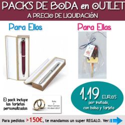Pack Super-Ahorro de regalos Bodas en Outlet, con bolsas y tarjetas