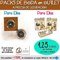 Pack Super-Ahorro de regalos Bodas en Outlet, con bolsas y tarjetas