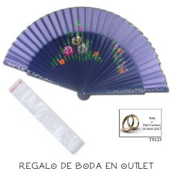 Pack de abanico azul con flores y filo dorado, con bolsa y pegatina