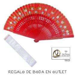 Pack de abanico rojo con flores y filo dorado, con bolsa y pegatina