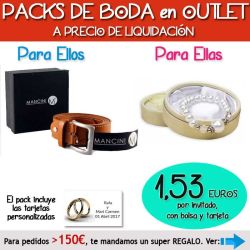 Pack Super-Ahorro de regalos Bodas en Outlet, con bolsas y tarjetas