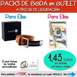 Pack Super-Ahorro de regalos Bodas en Outlet, con bolsas y tarjetas