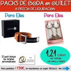 Pack Super-Ahorro de regalos Bodas en Outlet, con bolsas y tarjetas