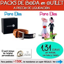 Pack Super-Ahorro de regalos Bodas en Outlet, con bolsas y tarjetas