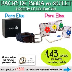 Pack Super-Ahorro de regalos Bodas en Outlet, con bolsas y tarjetas