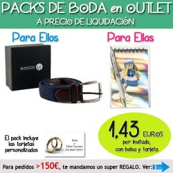 Pack Super-Ahorro de regalos Bodas en Outlet, con bolsas y tarjetas