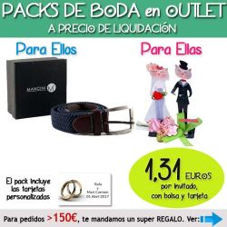 Pack Super-Ahorro de regalos Bodas en Outlet, con bolsas y tarjetas