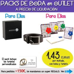 Pack Super-Ahorro de regalos Bodas en Outlet, con bolsas y tarjetas