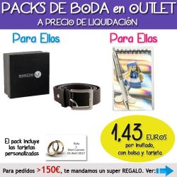 Pack Super-Ahorro de regalos Bodas en Outlet, con bolsas y tarjetas