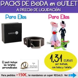 Pack Super-Ahorro de regalos Bodas en Outlet, con bolsas y tarjetas