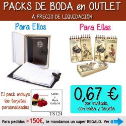 Pack Super-Ahorro de regalos Bodas en Outlet, con bolsas y tarjetas