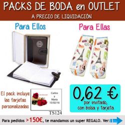 Pack Super-Ahorro de regalos Bodas en Outlet, con bolsas y tarjetas