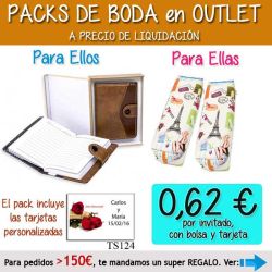 Pack Super-Ahorro de regalos Bodas en Outlet, con bolsas y tarjetas