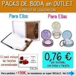Pack Super-Ahorro de regalos Bodas en Outlet, con bolsas y tarjetas
