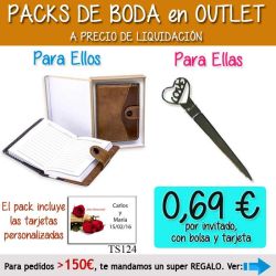 Pack Super-Ahorro de regalos Bodas en Outlet, con bolsas y tarjetas