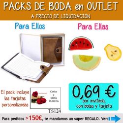 Pack Super-Ahorro de regalos Bodas en Outlet, con bolsas y tarjetas
