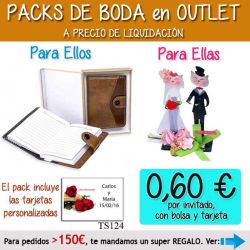 Pack Super-Ahorro de regalos Bodas en Outlet, con bolsas y tarjetas