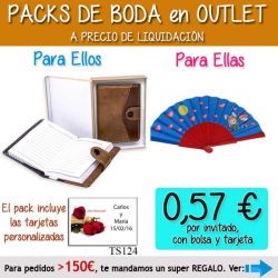 Pack Super-Ahorro de regalos Bodas en Outlet, con bolsas y tarjetas