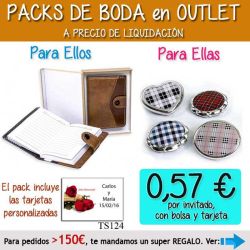 Pack Super-Ahorro de regalos Bodas en Outlet, con bolsas y tarjetas