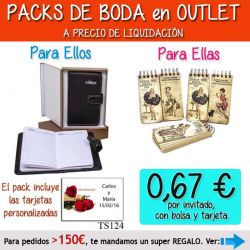 Pack Super-Ahorro de regalos Bodas en Outlet, con bolsas y tarjetas