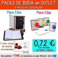 Pack Super-Ahorro de regalos Bodas en Outlet, con bolsas y tarjetas