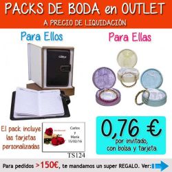 Pack Super-Ahorro de regalos Bodas en Outlet, con bolsas y tarjetas