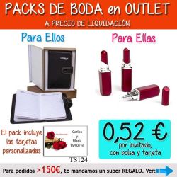 Pack Super-Ahorro de regalos Bodas en Outlet, con bolsas y tarjetas